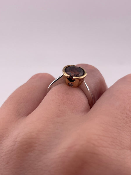 size 6 sterling silver gold wash faceted glass CZ  ring