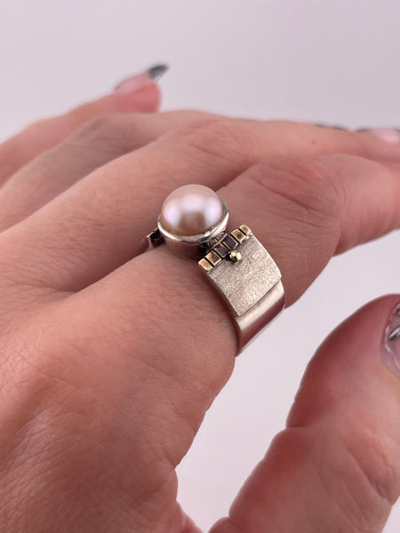 size 7.75 sterling silver gold wash Silpada pearl ring