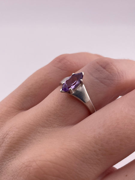 size 7.25 sterling silver Schubes faceted amethyst marquise ring