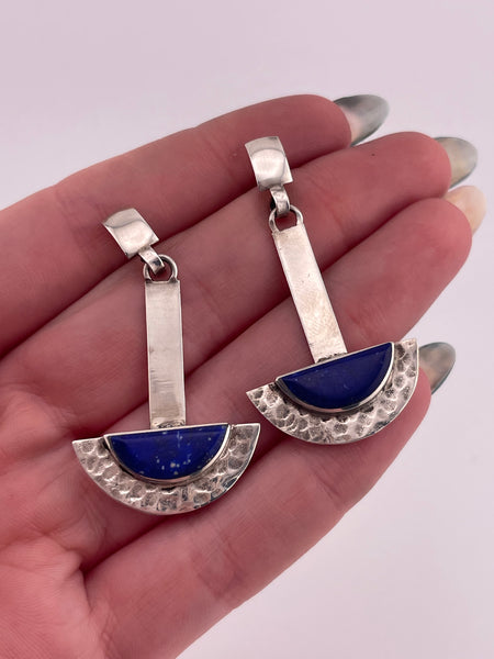 sterling silver hammered lapis post dangle earrings