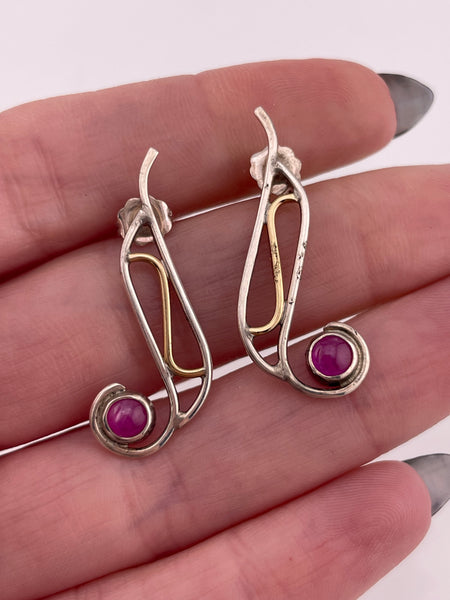sterling silver & 14k lab ruby post earrings