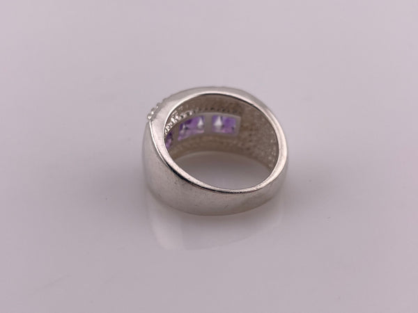 size 6 sterling silver faceted oval amethyst row rope design ring