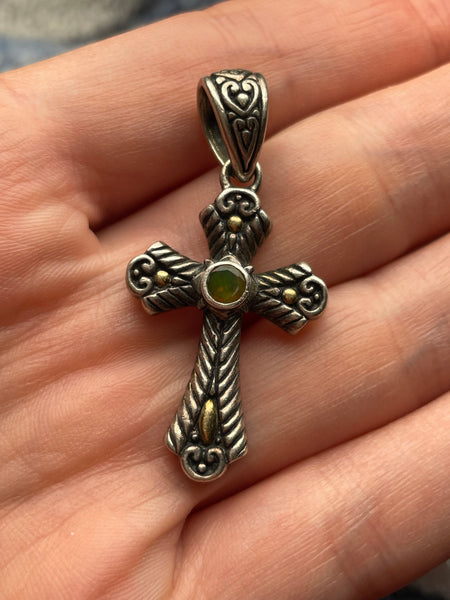 sterling silver & 18k gold faceted opal cross pendant
