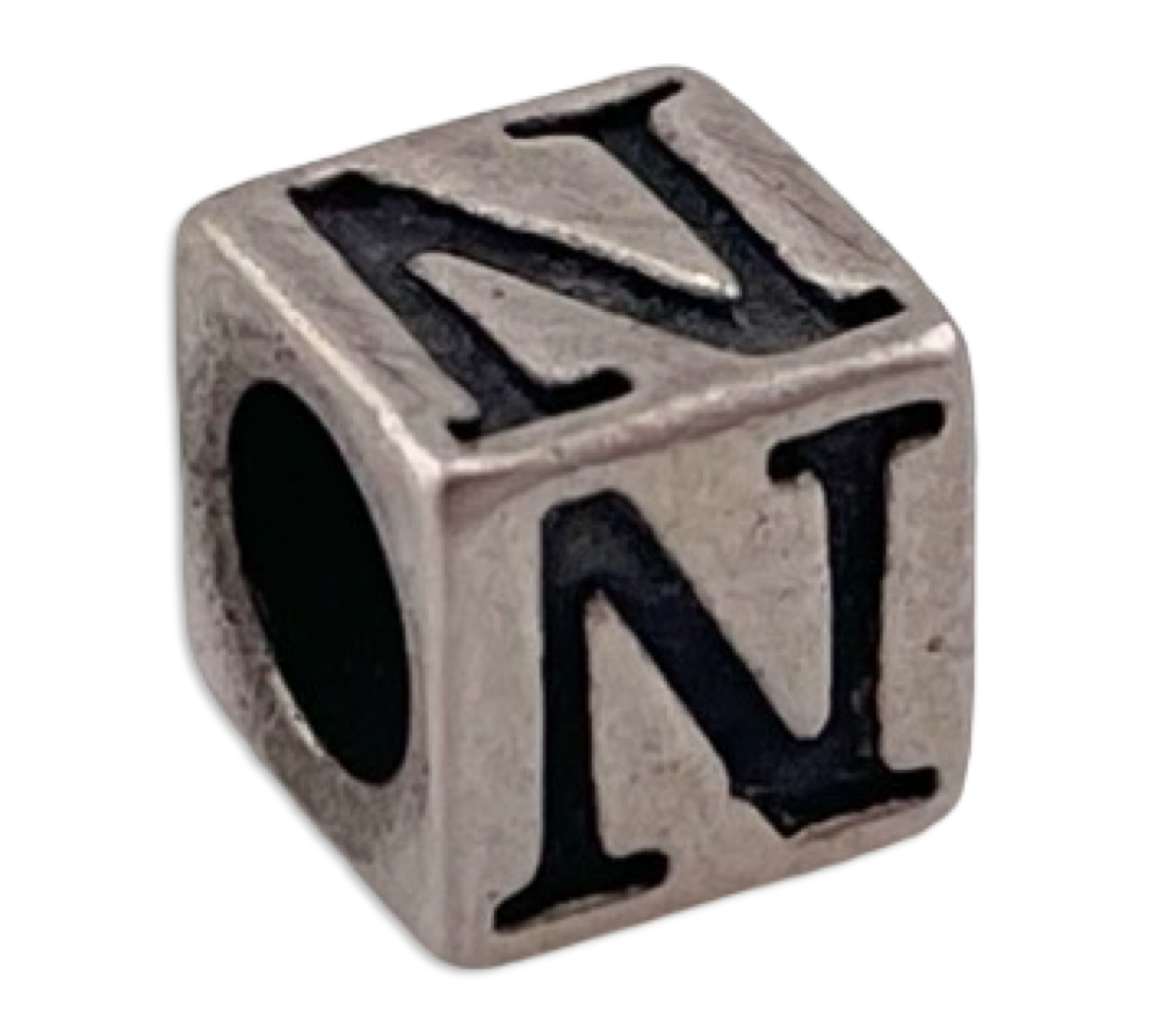sterling silver small 5mm 'N' letter initial square bead charm pendant