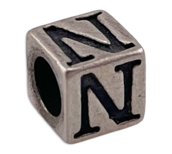 sterling silver small 5mm 'N' letter initial square bead charm pendant
