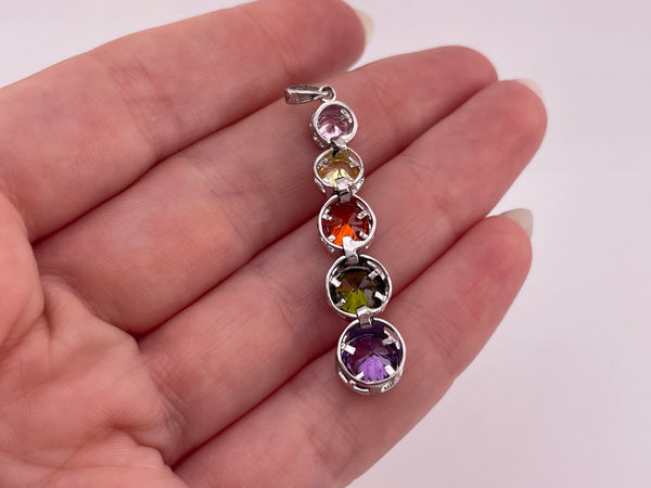 sterling silver faceted rainbow glass pendant