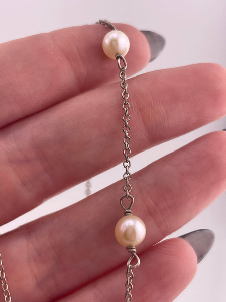 sterling silver 16-1/2" 9 pearl station necklace