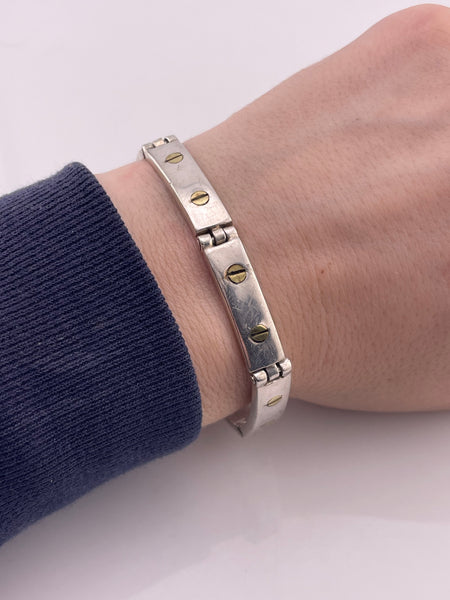 sterling silver & brass chunky nail head style panel link bracelet