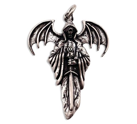 sterling silver winged demon sword pendant