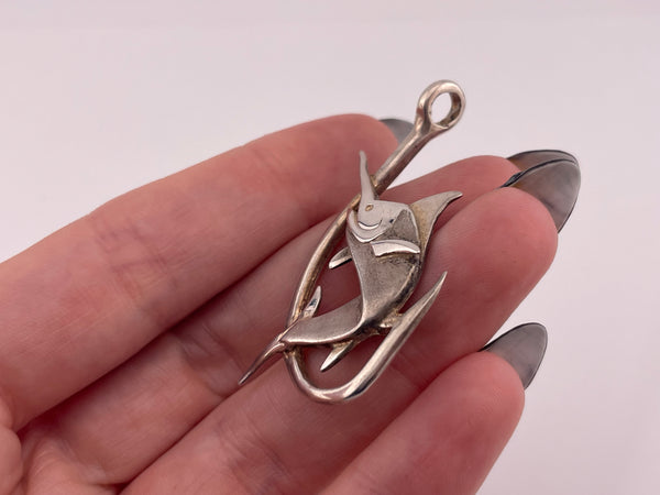sterling silver fish fishing hook pendant