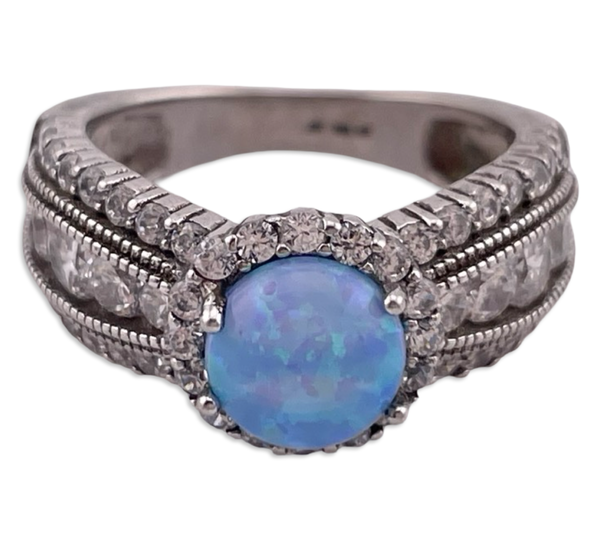 size 6 sterling silver lab opal rhinestone ring