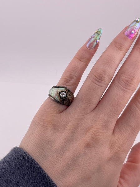 size 5.75 sterling silver gold filled synthetic opal rhinestone ring ***AS IS***