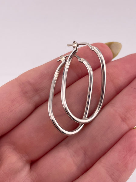 sterling silver oval wavy hoop earrings