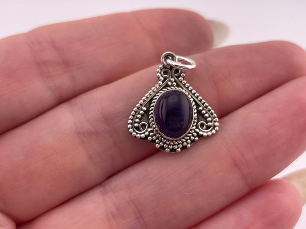 sterling silver amethyst scrollwork charm pendant