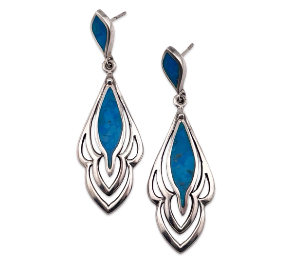sterling silver stabilized turquoise post dangle earrings