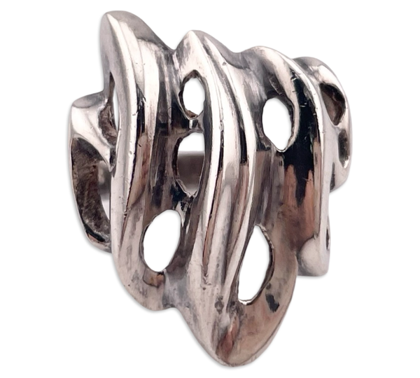 size 5.75 sterling silver stoneless abstract textured cut-out ring