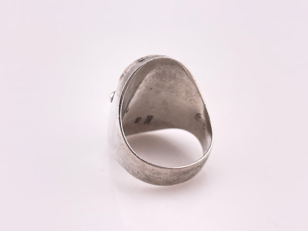 size 8.5 sterling silver gold wash carved gold flake obsidian ring