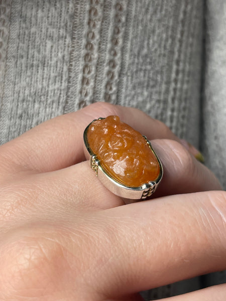 size 6.25 sterling silver carved carnelian ring