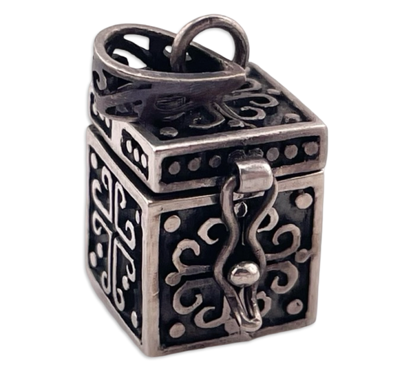 sterling silver Ichthus fish cross compartment box pendant