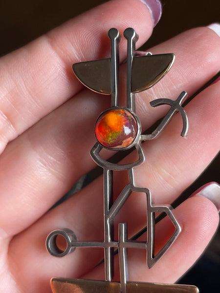 sterling silver & brass 18-1/4" artisan Mexican opal abstract necklace