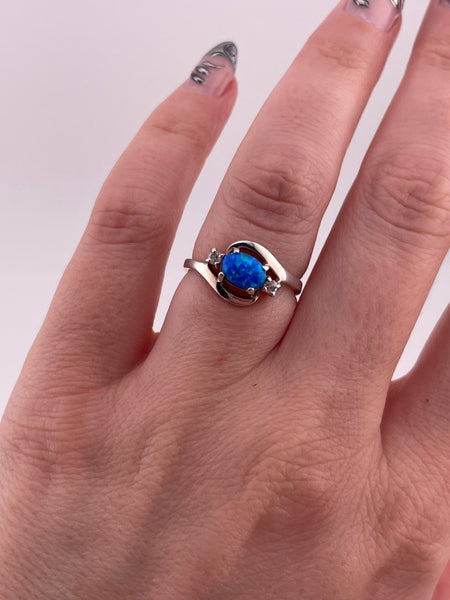 size 6.5 sterling silver synthetic opal rhinestone ring
