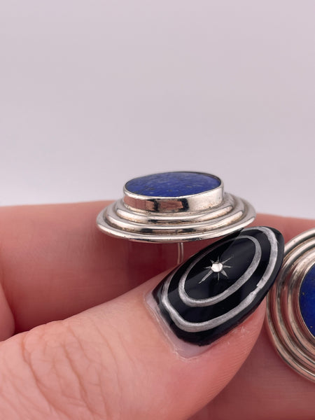sterling silver round lapis post earrings