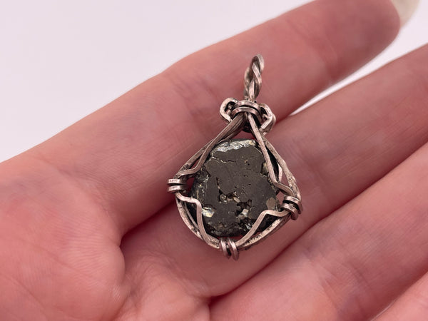 sterling silver wire wrapped pyrite pendant
