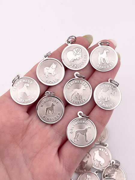sterling silver vintage round dog breed charm pendant