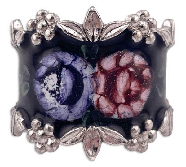 size 5.75 sterling silver Espo enamel flower ring