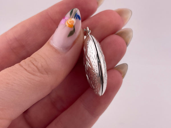 sterling silver oval etched locket pendant