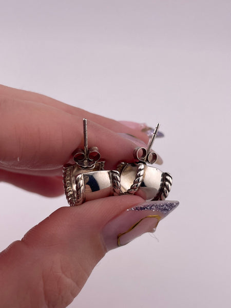 sterling silver rope border partial hoop post earrings