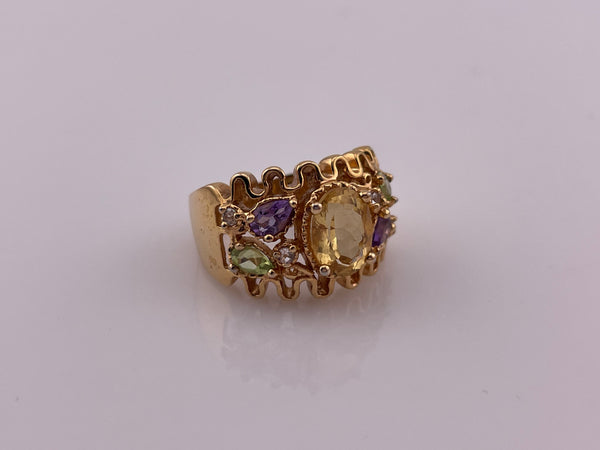 size 7 sterling silver gold plated multi-gemstone ring