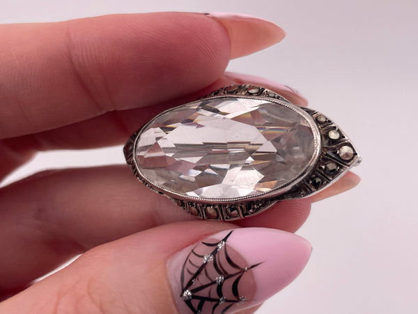 sterling silver faceted glass marcasite brooch pin