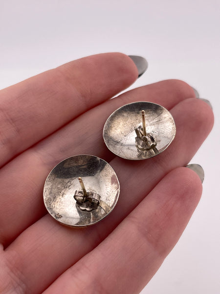 sterling silver & 14k gold textured round post earrings