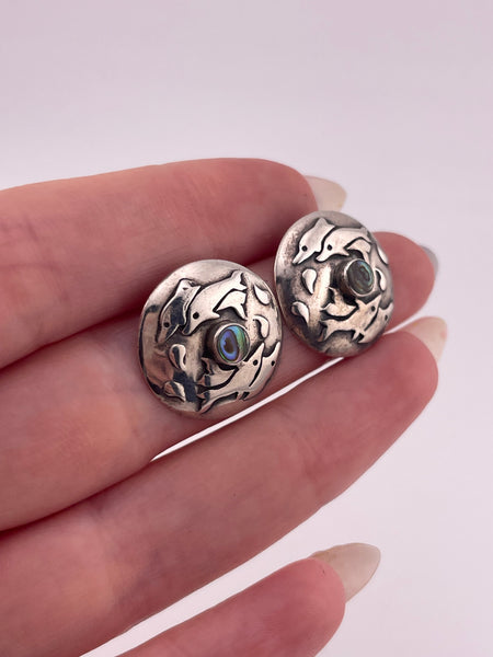 sterling silver dolphin abalone post earrings