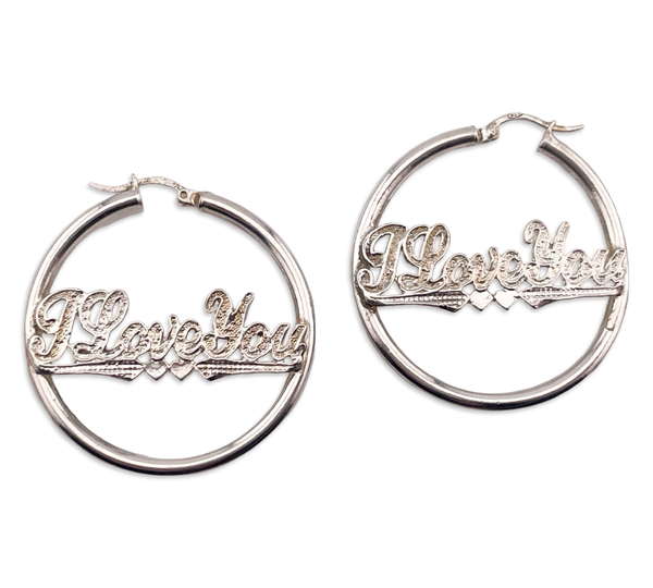 sterling silver "I Love You" hoop earrings