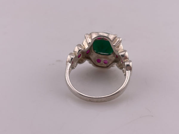 size 9 sterling silver faceted green agate lab ruby ring
