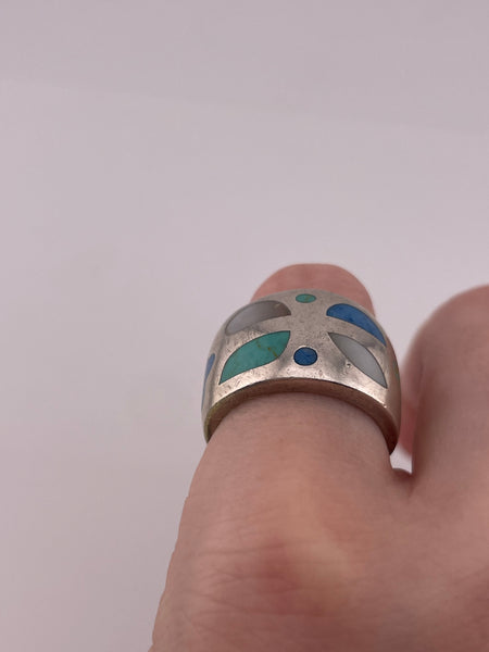 size 6 sterling silver faux stone wide band ring ***AS IS***