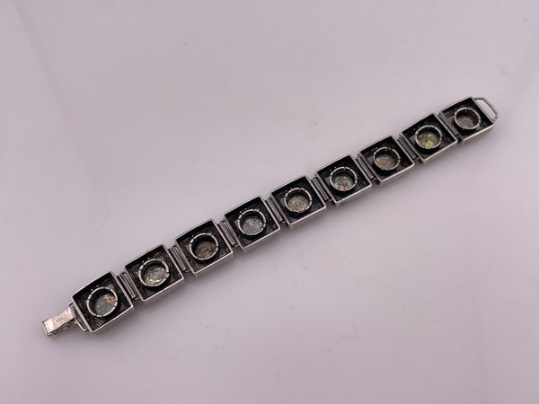 sterling silver heavy Roman glass panel link bracelet
