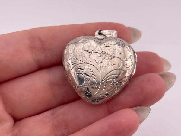 sterling silver etched heart locket pendant