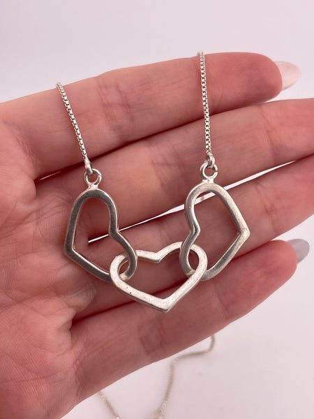 sterling silver 17" triple heart necklace
