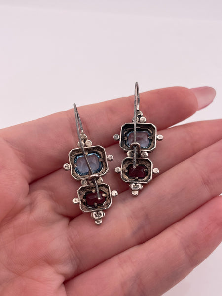 sterling silver faceted topaz garnet hook earrings ***AS IS***