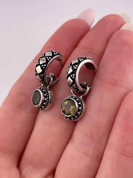 sterling silver faceted green topaz partial hoop post earrings ***Non-sterling posts***