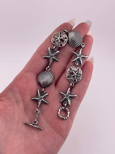 sterling silver sea shell sand dollar starfish link bracelet