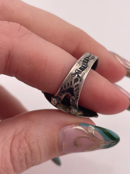 size 7.75 sterling silver Fred Harvey era green turquoise snake ring