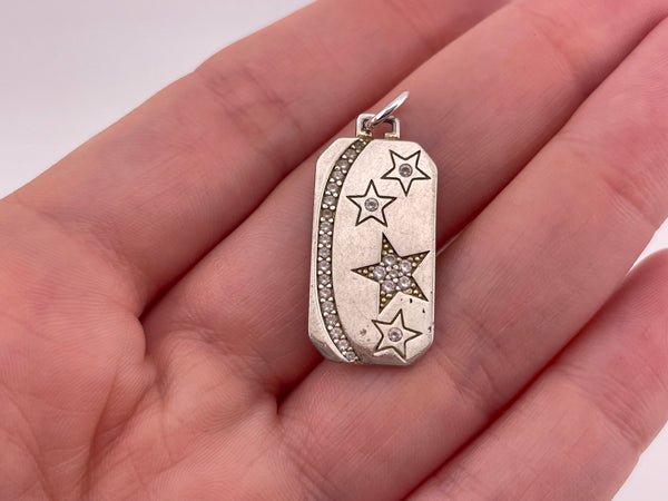 sterling silver rhodium plated rhinestone crescent moon star pendant