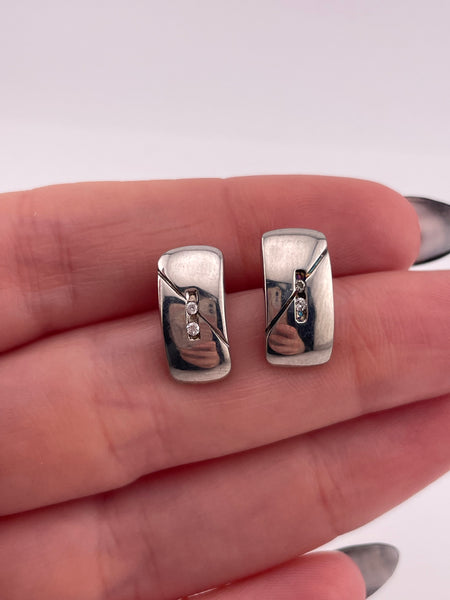 sterling silver curved rhinestone post earrings