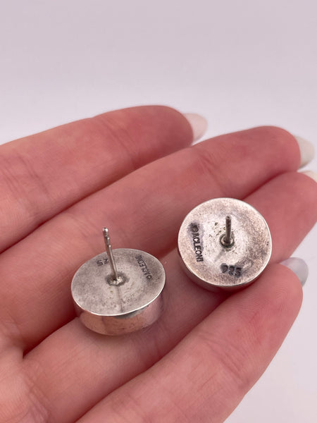 sterling silver round malachite post earrings