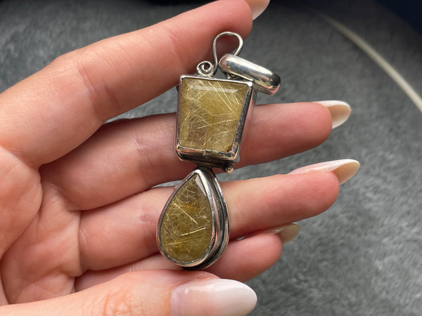 sterling silver rutilated quartz pendant