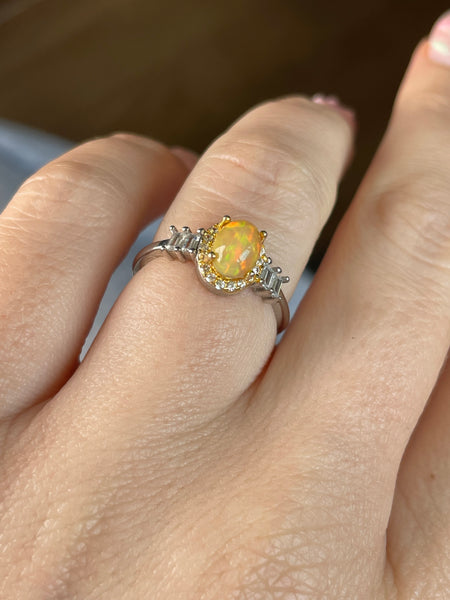 size 6.25 sterling silver synthetic opal rhinestone ring ***AS IS***